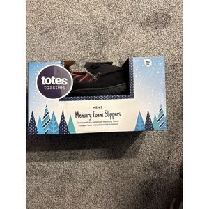 Totes Toasties Mens Memory Foam Slippers Black Plaid Faux Fur MD 8-9 0503WLBLKMD
